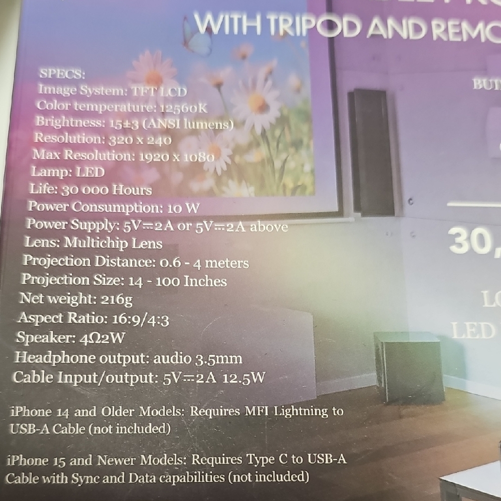 Nwt Cellphone Portable Projector with Tripod and Remote - Picture 5 of 6